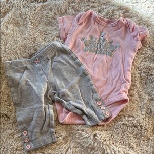 Carter's Pink Princess Silver Glitter Sparkly Onesie Pants Set Outfit 3mo Girls